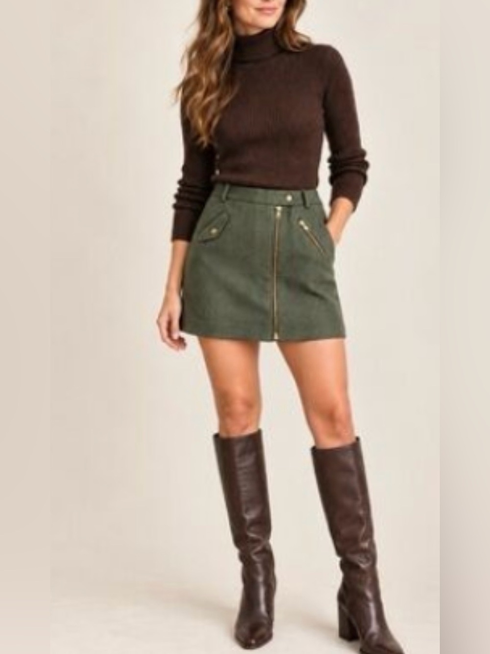 J.Crew wool-blend asymmetrical zip Olive green utility mini skirt